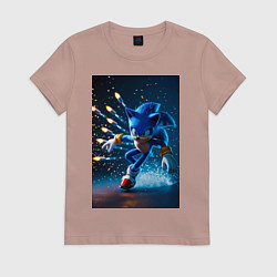 Футболка хлопковая женская Соник убегает от ракет, цвет: пыльно-розовый