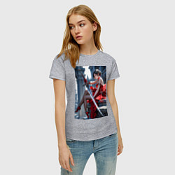 Футболка хлопковая женская Девушка в красном платье с мечем, цвет: меланж — фото 2