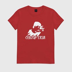 Футболка хлопковая женская Сектор газа белый трафарет, цвет: красный