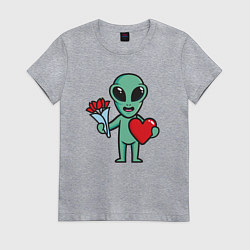 Футболка хлопковая женская Влюблённый инопланетянин, цвет: меланж