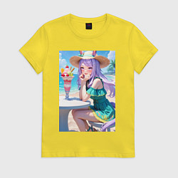 Футболка хлопковая женская Девушка-пони кушает мороженое, цвет: желтый