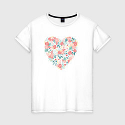 Футболка хлопковая женская Арт сердце из цветов, цвет: белый