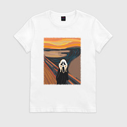 Футболка хлопковая женская Крик картина мунка, цвет: белый