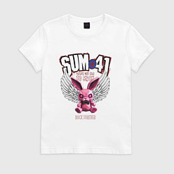 Футболка хлопковая женская Sum 41 розовый кролик, цвет: белый