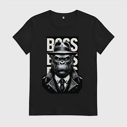 Футболка хлопковая женская Босс в очках, цвет: черный