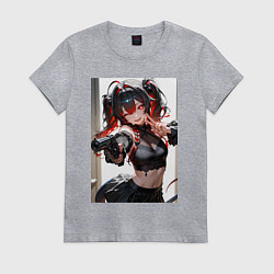 Футболка хлопковая женская Девушка-демон с пистолетом, цвет: меланж