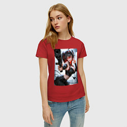 Футболка хлопковая женская Девушка-демон с пистолетом, цвет: красный — фото 2