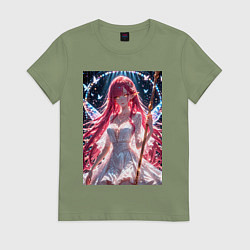 Футболка хлопковая женская Сияющая фея с крыльями и бабочками, цвет: авокадо