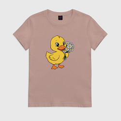 Женская футболка Желтая уточка с ромашками