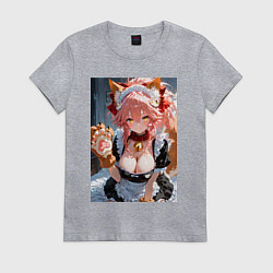 Футболка хлопковая женская Фейт Тамамо в костюме горничной с мягкими лапами, цвет: меланж