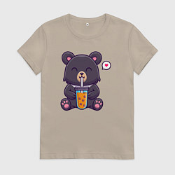 Женская футболка Мишка с напитком