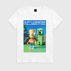 Футболка хлопковая женская Bart and Creeper - collaboration ai art, цвет: белый