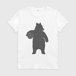 Футболка хлопковая женская Футболист мишка, цвет: белый