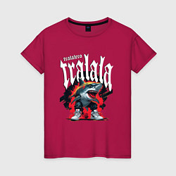 Футболка хлопковая женская Итальянские мемы акула в кроссовках, цвет: маджента