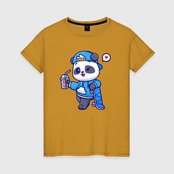 Футболка хлопковая женская Скейтер панда, цвет: горчичный