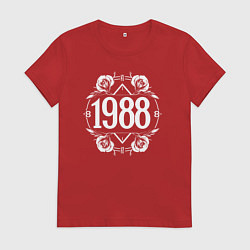 Футболка хлопковая женская 1988 в цветах, цвет: красный