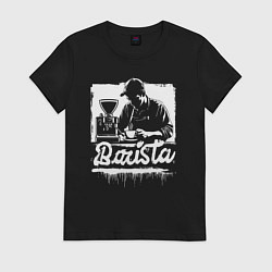 Женская футболка Бариста готовит кофе