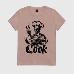 Футболка хлопковая женская Повар готовит блюдо, цвет: пыльно-розовый