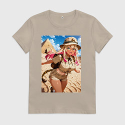 Футболка хлопковая женская Девушка-археолог исследователь пирамид, цвет: миндальный