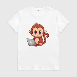 Женская футболка Обезьянка с ноутбуком