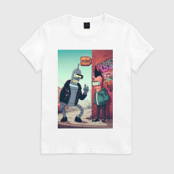 Футболка хлопковая женская Бендер встретил панка, цвет: белый