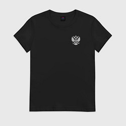 Футболка хлопковая женская Где русский флаг поднят то там он опускаться не до, цвет: черный