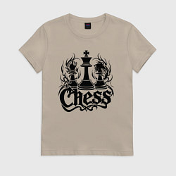 Футболка хлопковая женская Шахматные фигуры в огне, цвет: миндальный