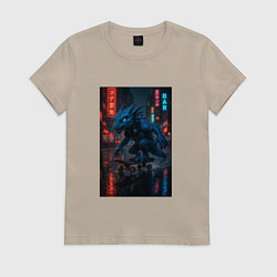 Футболка хлопковая женская Дракон на Колесах, цвет: миндальный