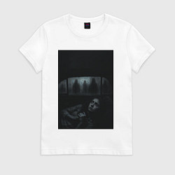 Женская футболка Девушка прячется в машине ужасы триллер