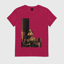 Женская футболка Женщина с автоматом ретрофутуризм поп-арт 1970-е