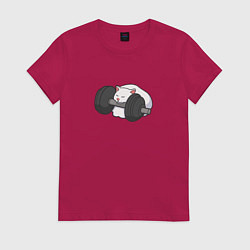 Женская футболка Кот спит на гантели