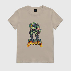 Футболка хлопковая женская Doom солдат марса, цвет: миндальный