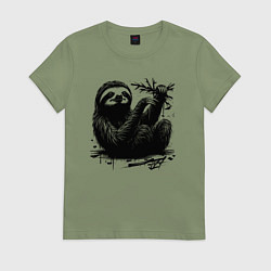 Футболка хлопковая женская Ленивец с веткой, цвет: авокадо