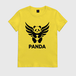 Футболка хлопковая женская Летающая панда, цвет: желтый