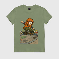 Футболка хлопковая женская Кенни - прыжок на скейте, цвет: авокадо