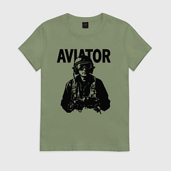 Футболка хлопковая женская Авиатор в шлеме, цвет: авокадо