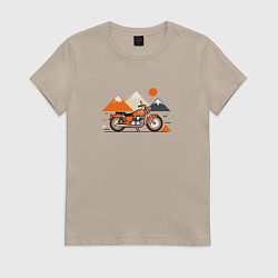 Женская футболка Оранжевый мотоцикл на белом