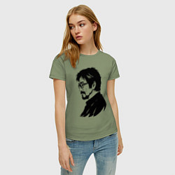 Футболка хлопковая женская Хаяо Миядзаки в профиль, цвет: авокадо — фото 2