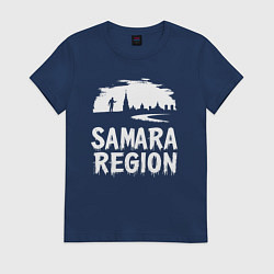 Футболка хлопковая женская Самарская область в стиле граффити, цвет: тёмно-синий