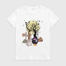 Футболка хлопковая женская Полнолуние в Хэллуин, цвет: белый