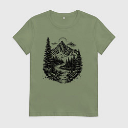 Женская футболка Горный расвет в лесу