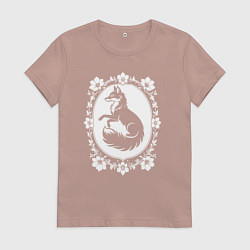 Женская футболка Лиса в цветочной раме