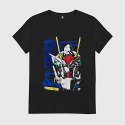 Футболка хлопковая женская Гандаму робот, цвет: черный