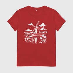Женская футболка Мельница и тюльпаны