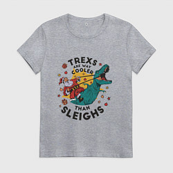 Женская футболка Санта на динозавре