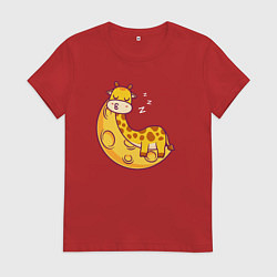 Женская футболка Спящий жираф на луне