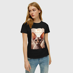 Футболка хлопковая женская Yo - Im Devon Rex, цвет: черный — фото 2