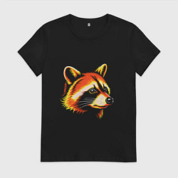 Футболка хлопковая женская Оранжевый енот, цвет: черный