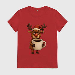 Женская футболка Уставший олень с кофе