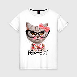 Футболка хлопковая женская Perfect Kitty, цвет: белый